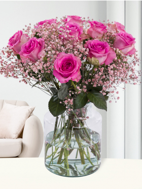 Pinker Rosenstrauß mit Schleierkraut - Revival Pinker
