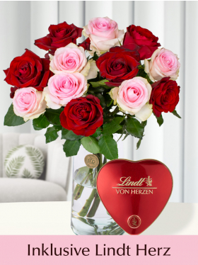 Rosenstrauß Romy + Lindt Herz Rosenstrauß