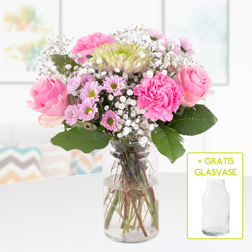 Blumenstrauß Pink + gratis Glasvase Blumenstrauß