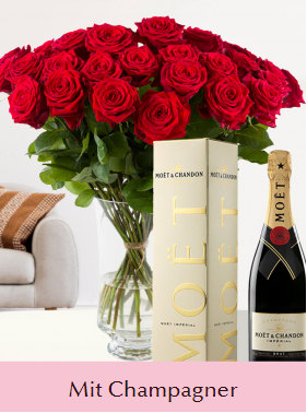 31 Rote Rosen mit Champagner 0,75l 31